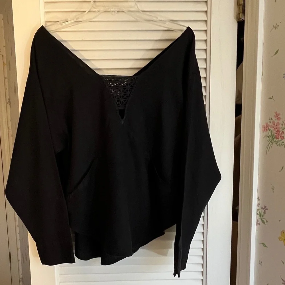 Free People Off the Shoulder Black Linen Blend Crop Top Size XS